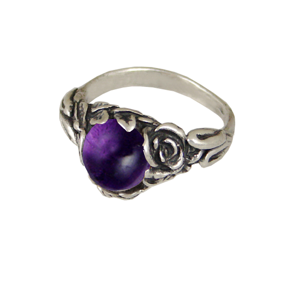 Sterling Silver Rose Ring with Amethyst Size 9